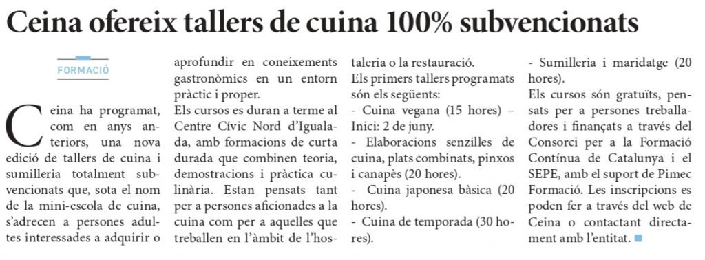 Cursos i tallers de cuina