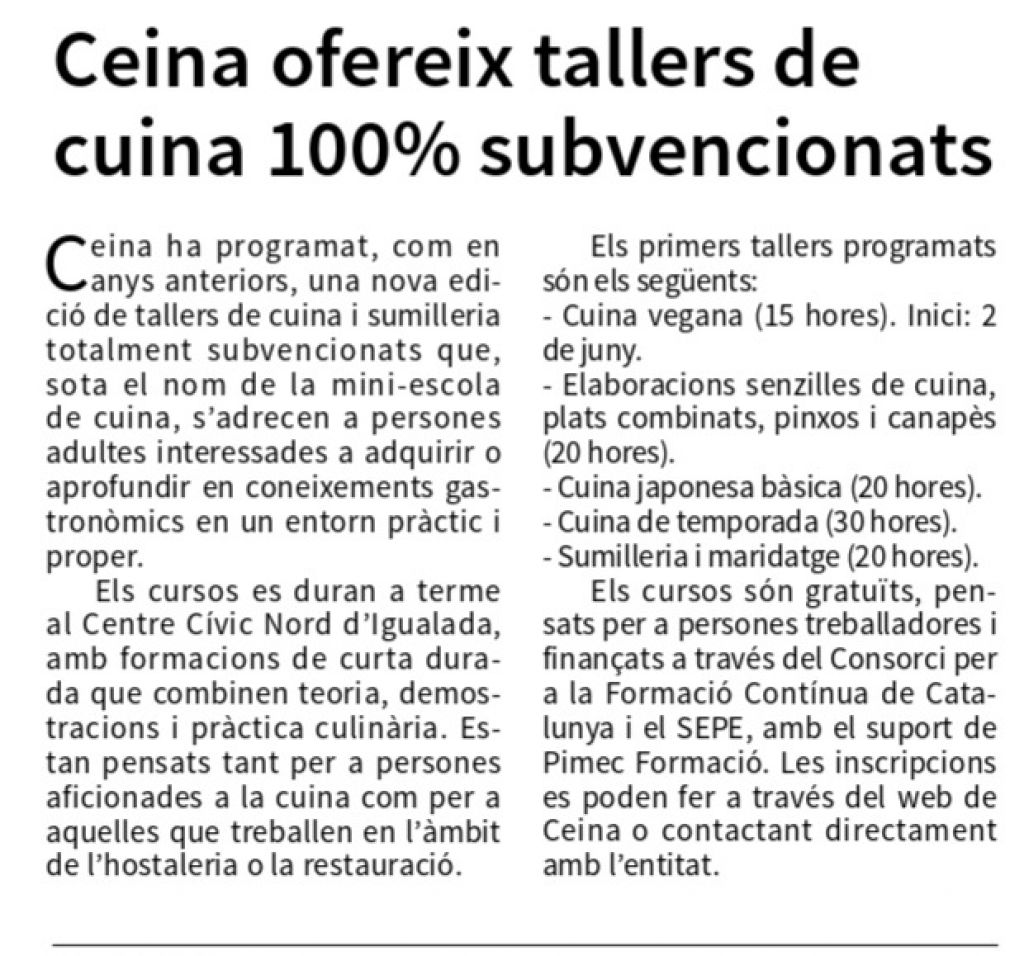 Cursos i tallers de cuina