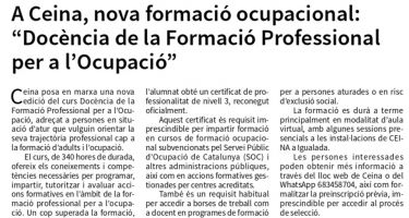 A Ceina, nova formació ocupacional: Docència de la formació professional per a l'ocupació