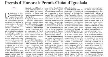 Feliu Formosa i Antònia Enrich, premis d'honor als Premis Ciutat d'Igualada