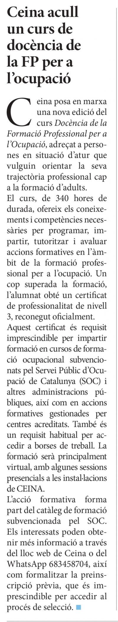 La Veu (2 maig 25) Curs docència