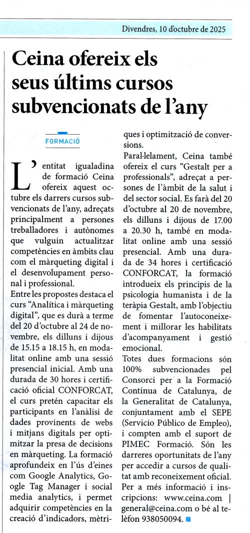 Últims cursos subvencionats de 2025