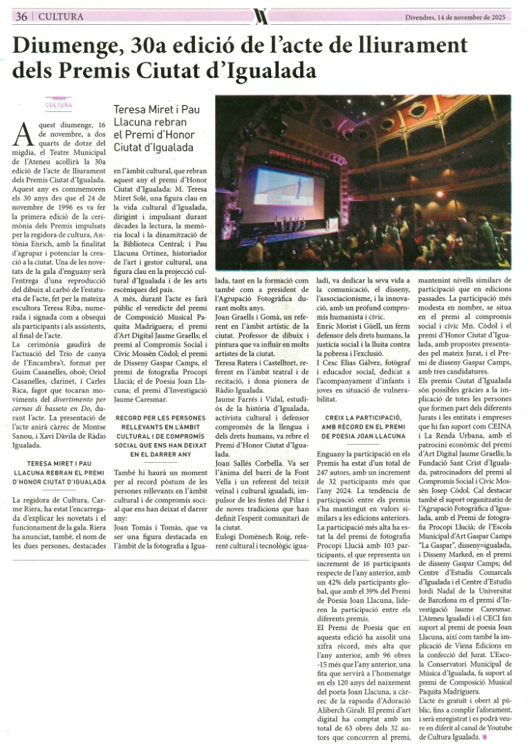 Premis Ciutat d'Igualada 2025