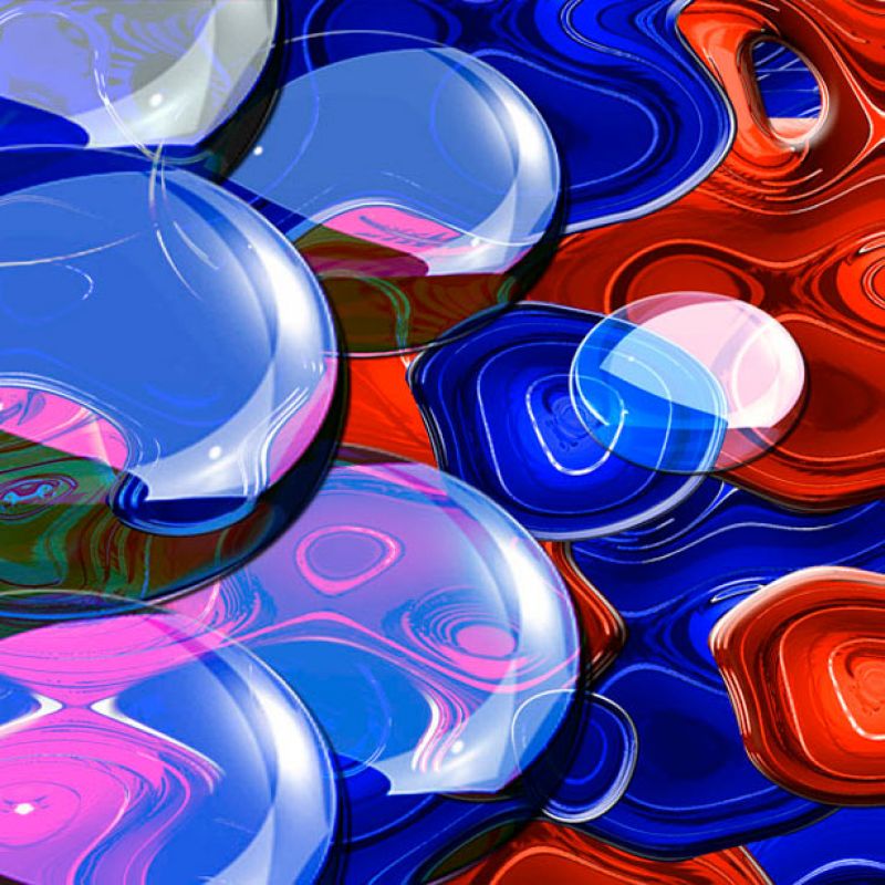 Drops on blue and red work 