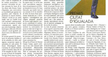 Publicadas las bases de la 31a edición de los Premis Ciutat d'Igualada