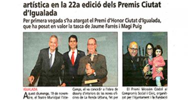 Reconocimiento al talento cultural y la creación artística en la 22a edición de los Premios Ciutat d’Igualada 